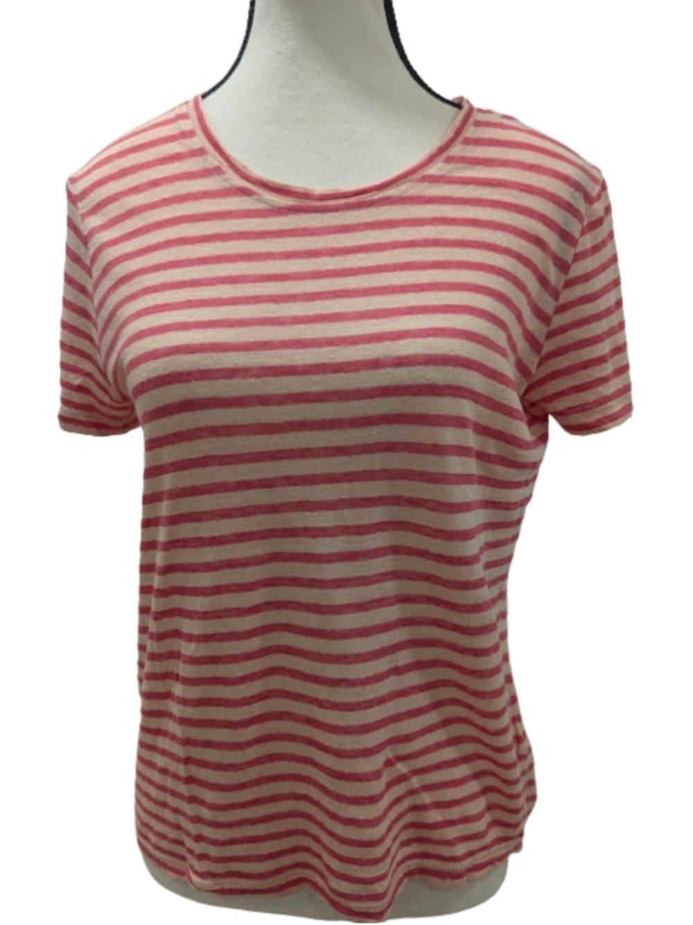 Michael Stars Linen Stripe Tee S Pink Boat Neck Coastal Quiet Luxury Capsule